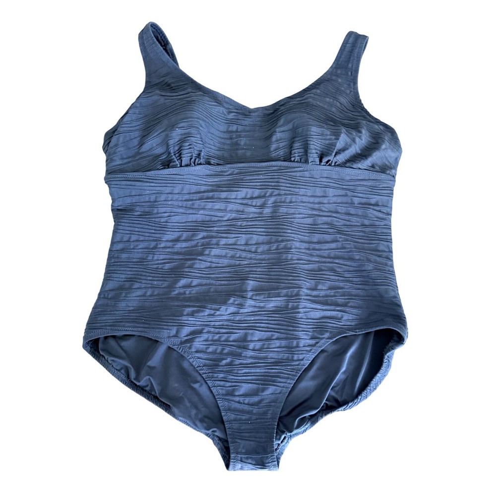 Lands End‎ Women 20W/L Black Ripple Textured One Piece Swimsuit Built-in Bra